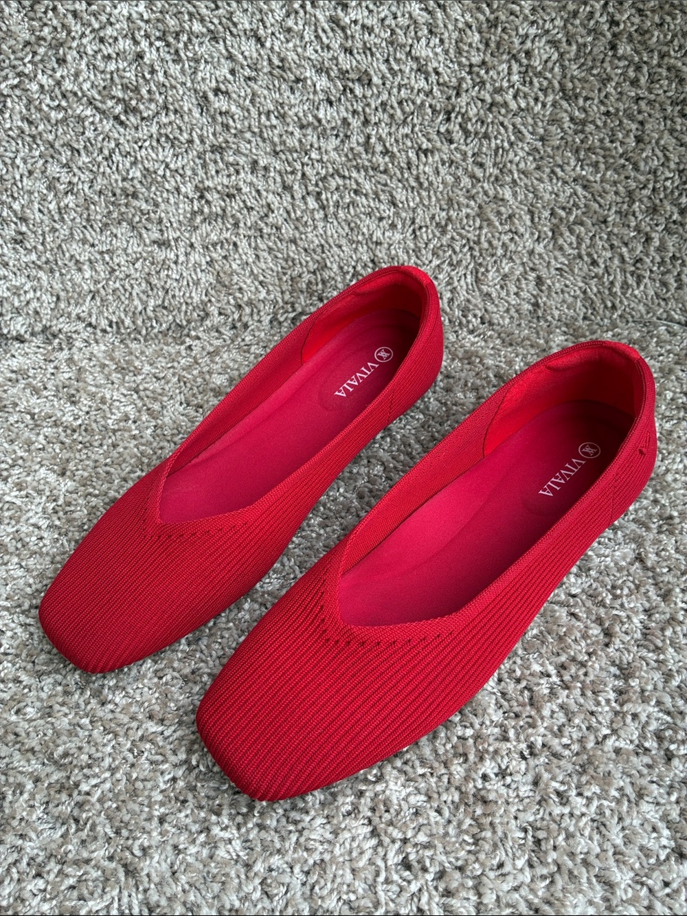 Vivaia Margot 2.0 Square-Toe V-Cut Red Knit Slip-On Flats size 40.5 EU 9-9.5 US